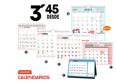 Calendarios de pared y sobremesa. Encuadernación en espiral.