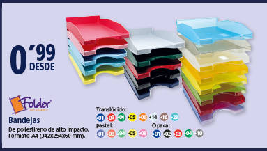 De poliestireno de alto impacto. Formato A4 (342x254x60 mm).