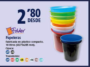 Fabricada en plástico compacto. 
18 litros (Ø275x285 mm).