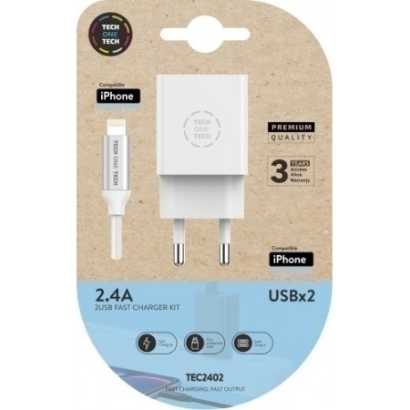 CARGADOR DOBLE CABLE USB-C TECH ONE - Folder, Líder en papelería